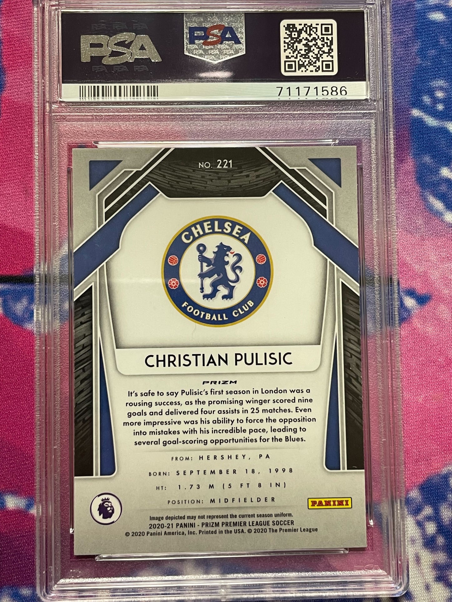 2020-2021 Panini Prizm Christian Pulisic Red White and Blue Prizm PSA 9