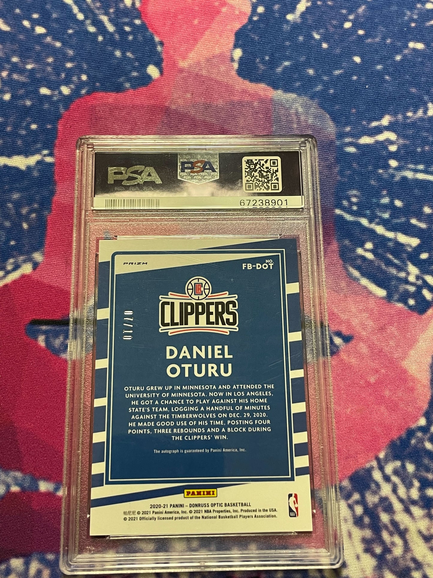 2020 Donruss Optic Daniel Oturu Rookie Fast Break Auto Gold 7/10 PSA 10