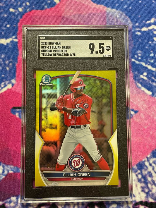 2023 Bowman Chrome Prospect Elijah Green Yellow Refractor 1/75 SGC 9.5