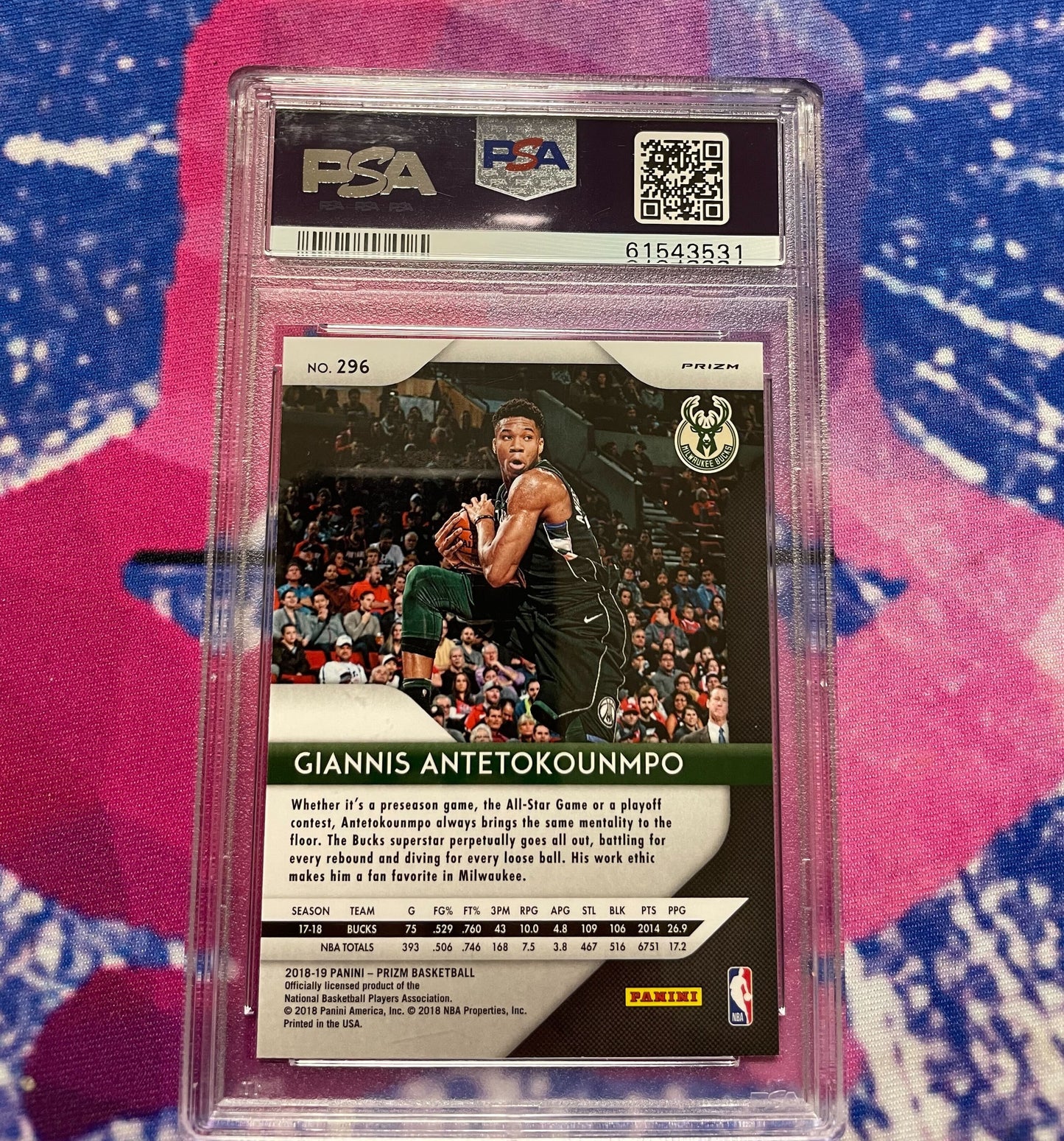 2018 Panini Prizm Giannis Antetokounmpo Ruby Wave PSA 9