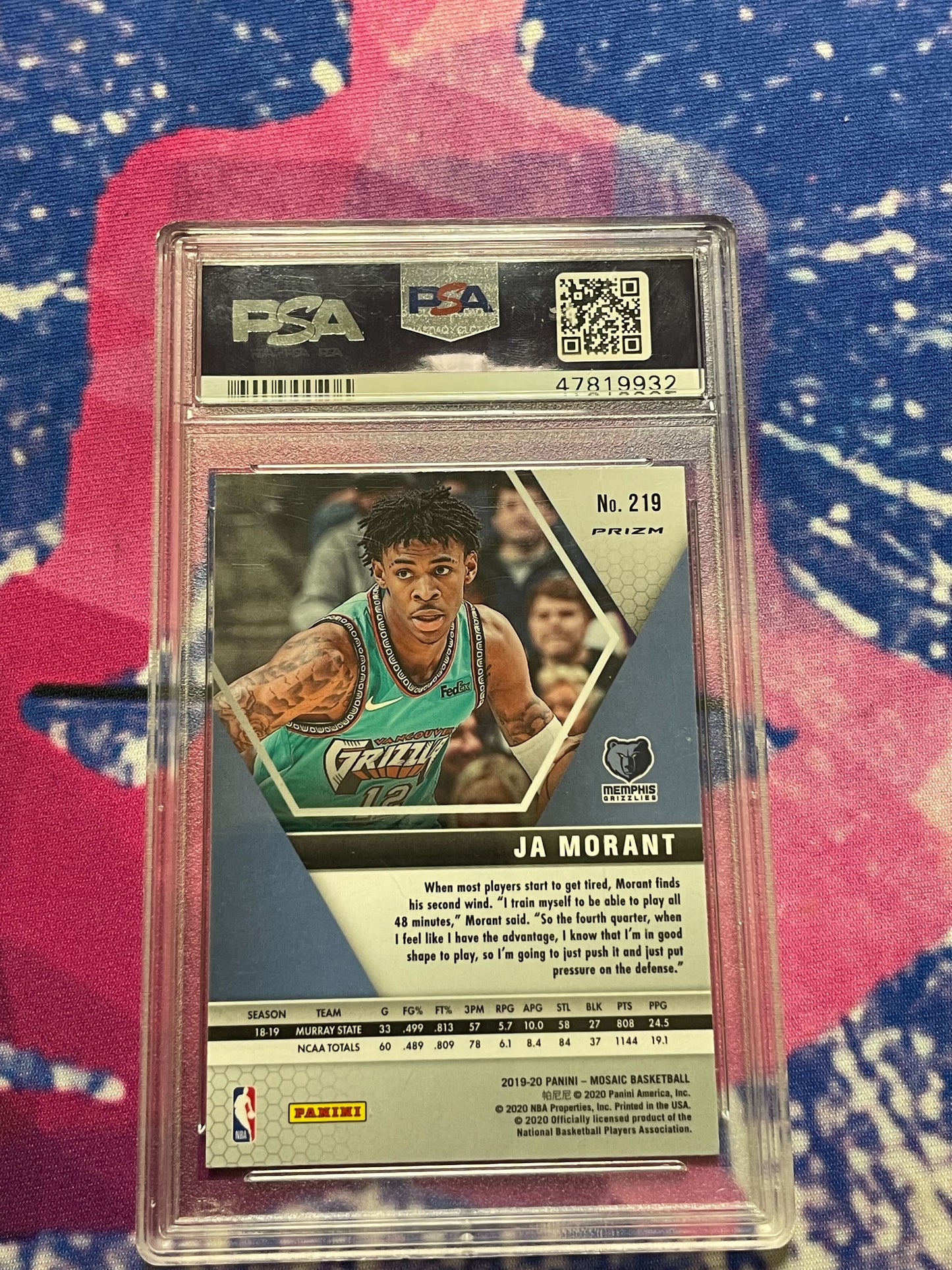 2019 Panini Mosaic Ja Morant Pink Camo Rookie PSA 9