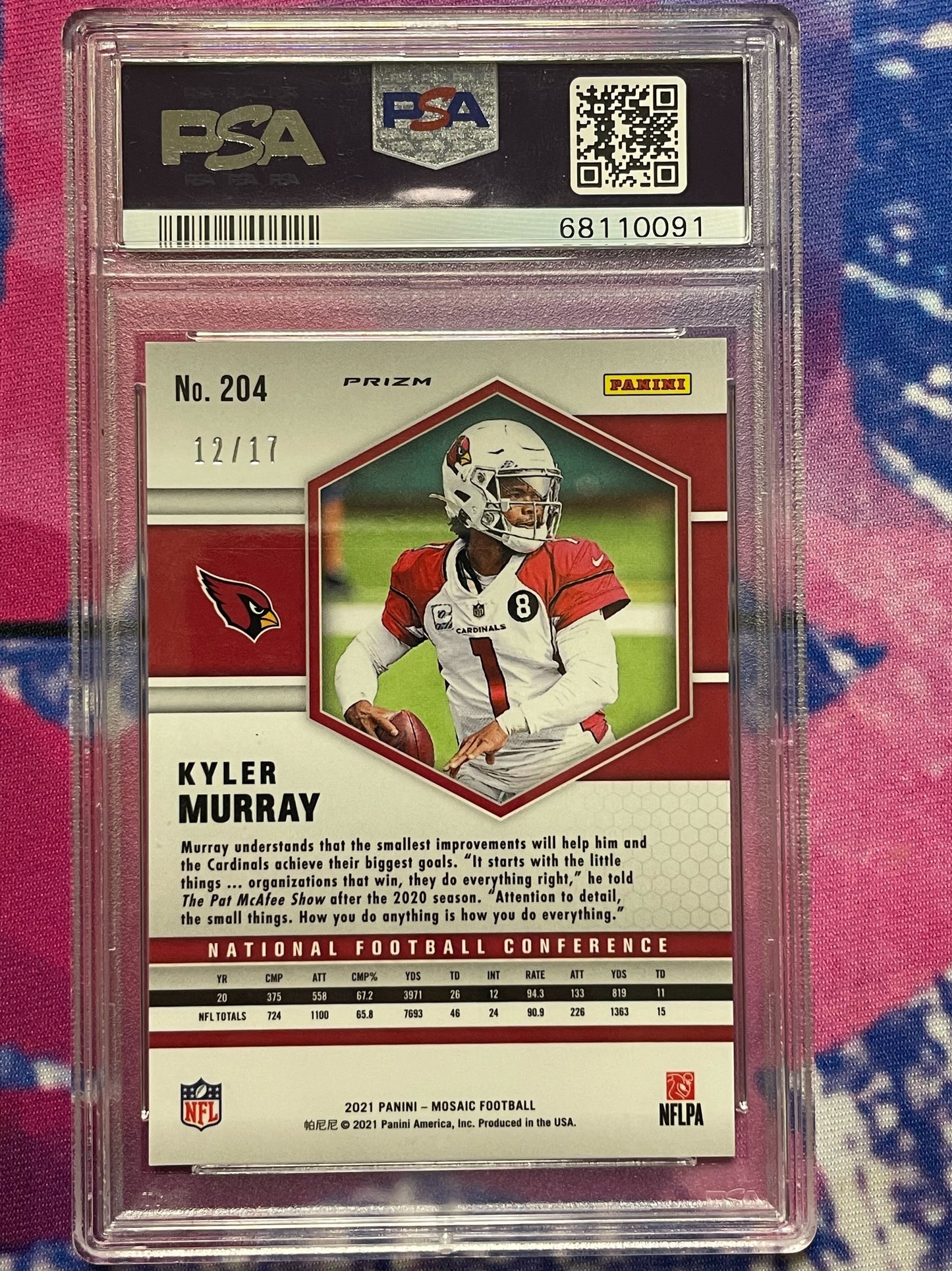 2021 Panini Mosaic Kyler Murray Gold Wave 12/17 PSA 9