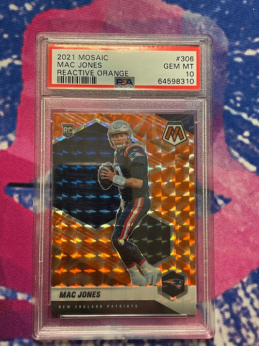 2021 Panini Mosaic Mac Jones Reactive Orange PSA 10