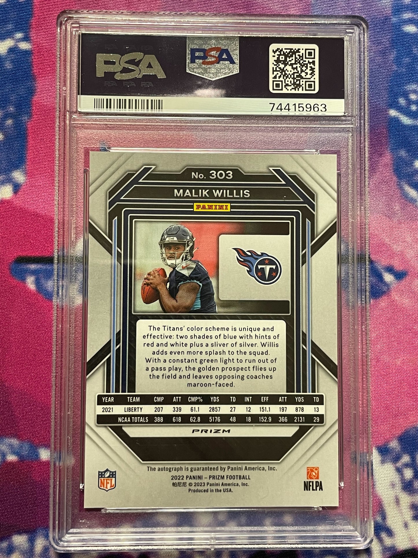 2022 Panini Prizm Malik Willis Rookie No Huddle Autograph PSA 9