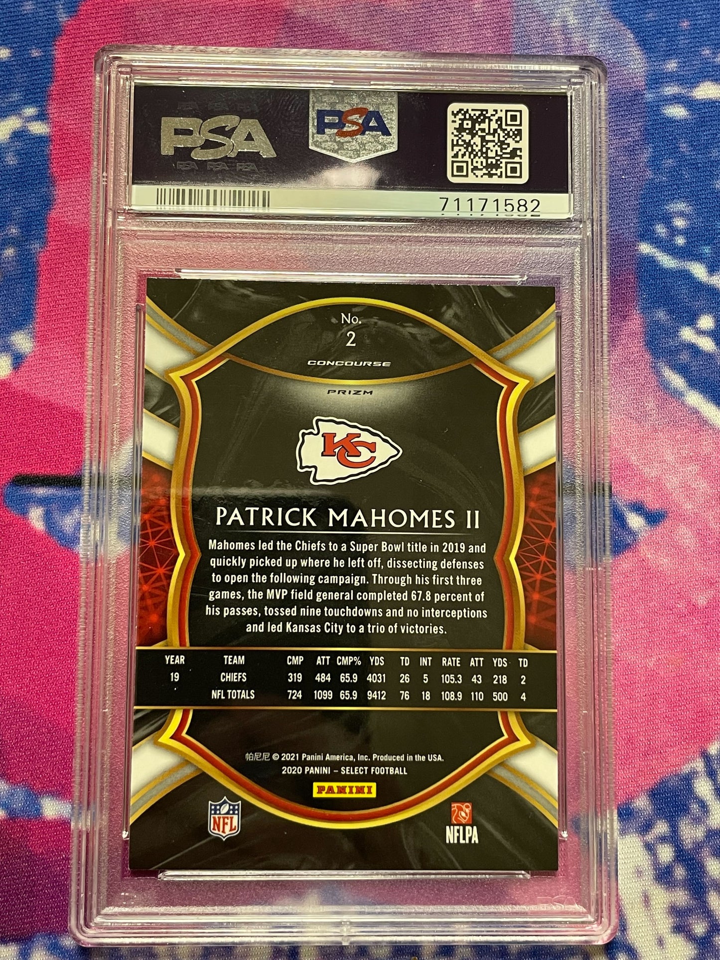 2020 Panini Select Patrick Mahomes II Silver Prizm Concourse PSA 10