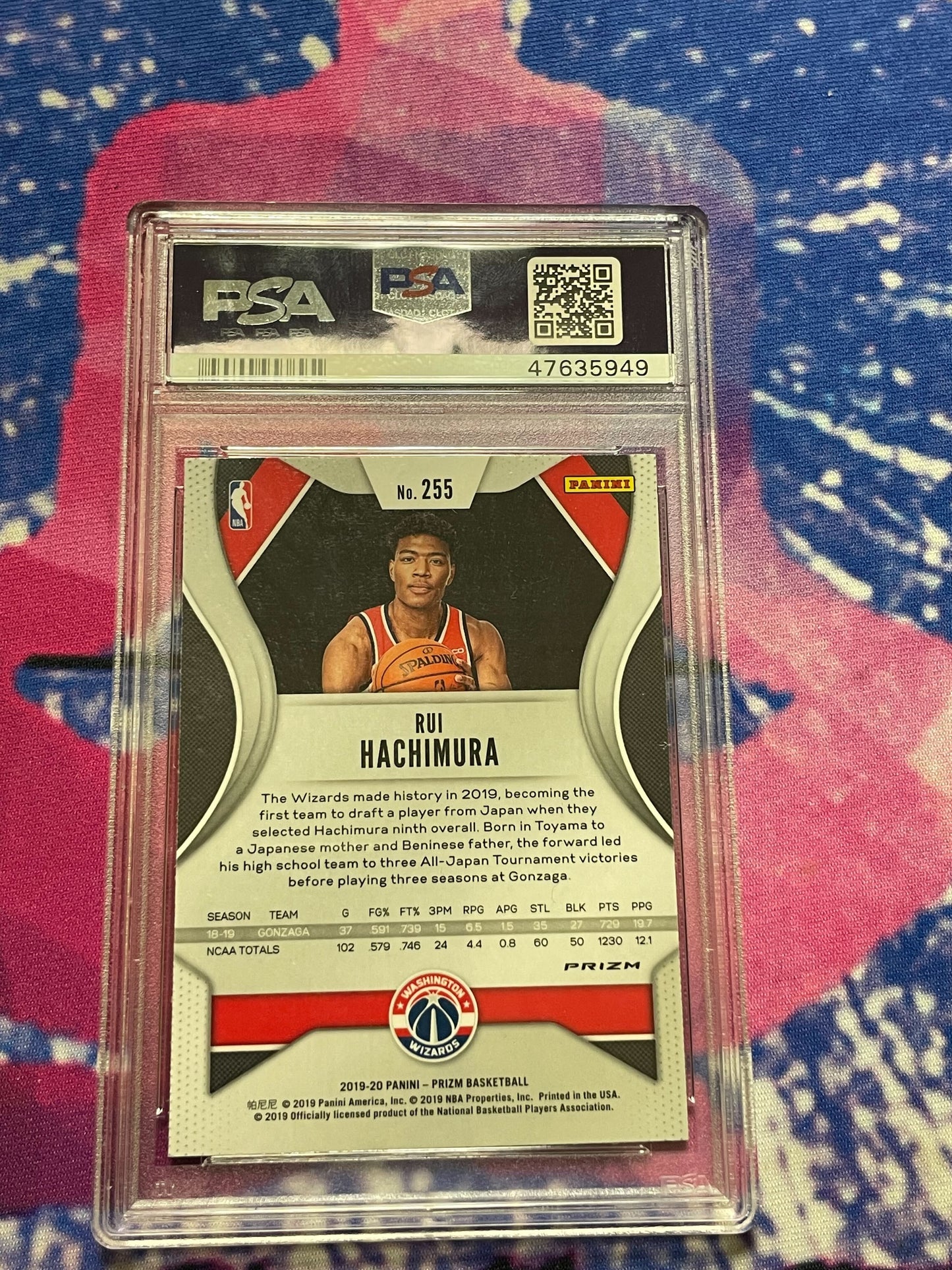 2019 Panini Prizm Rui Hachimura Rookie Red White and Blue Prizm PSA 10