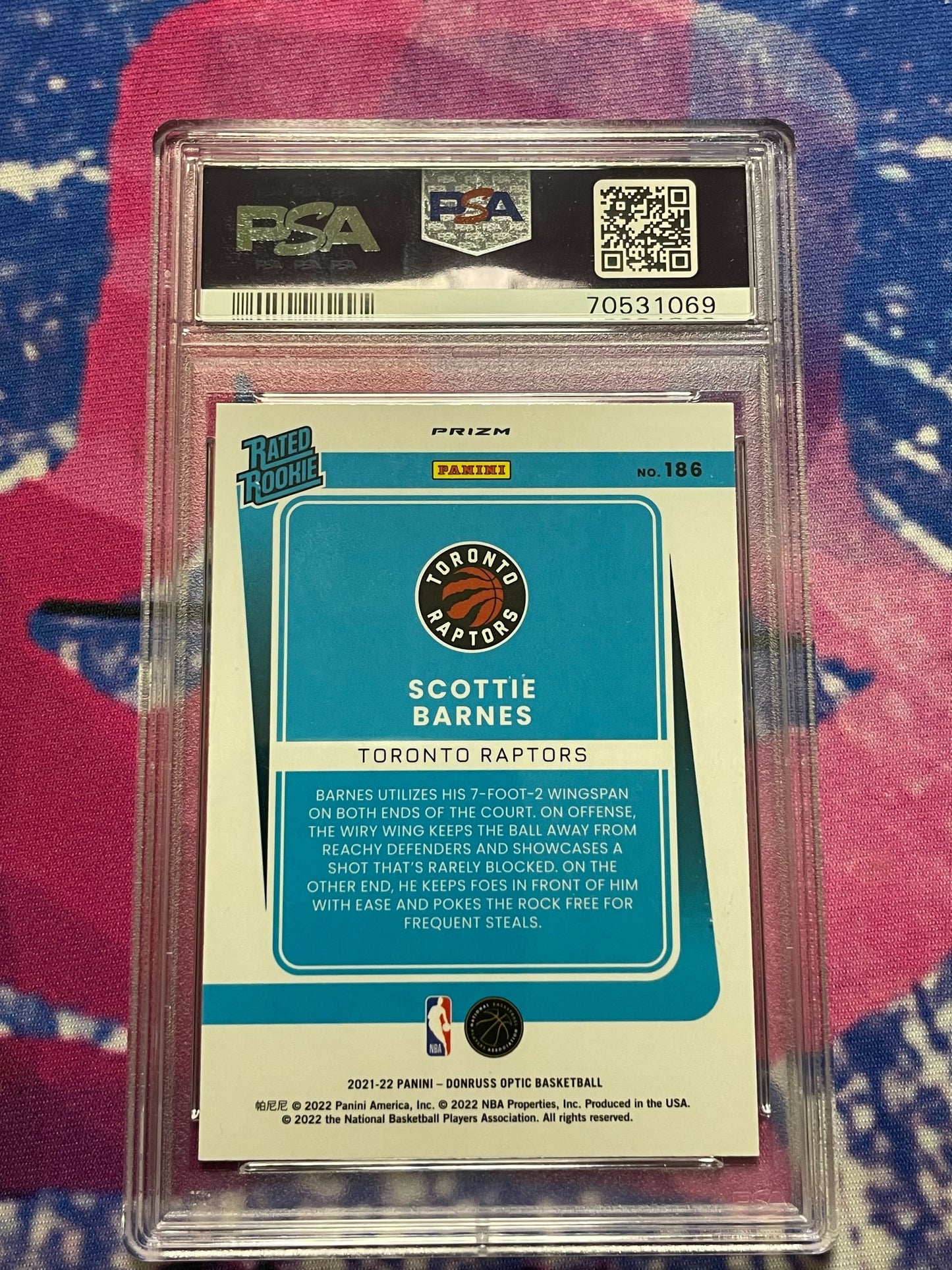 2021 Donruss Optic Scottie Barnes Rookie Blue Velocity PSA 9