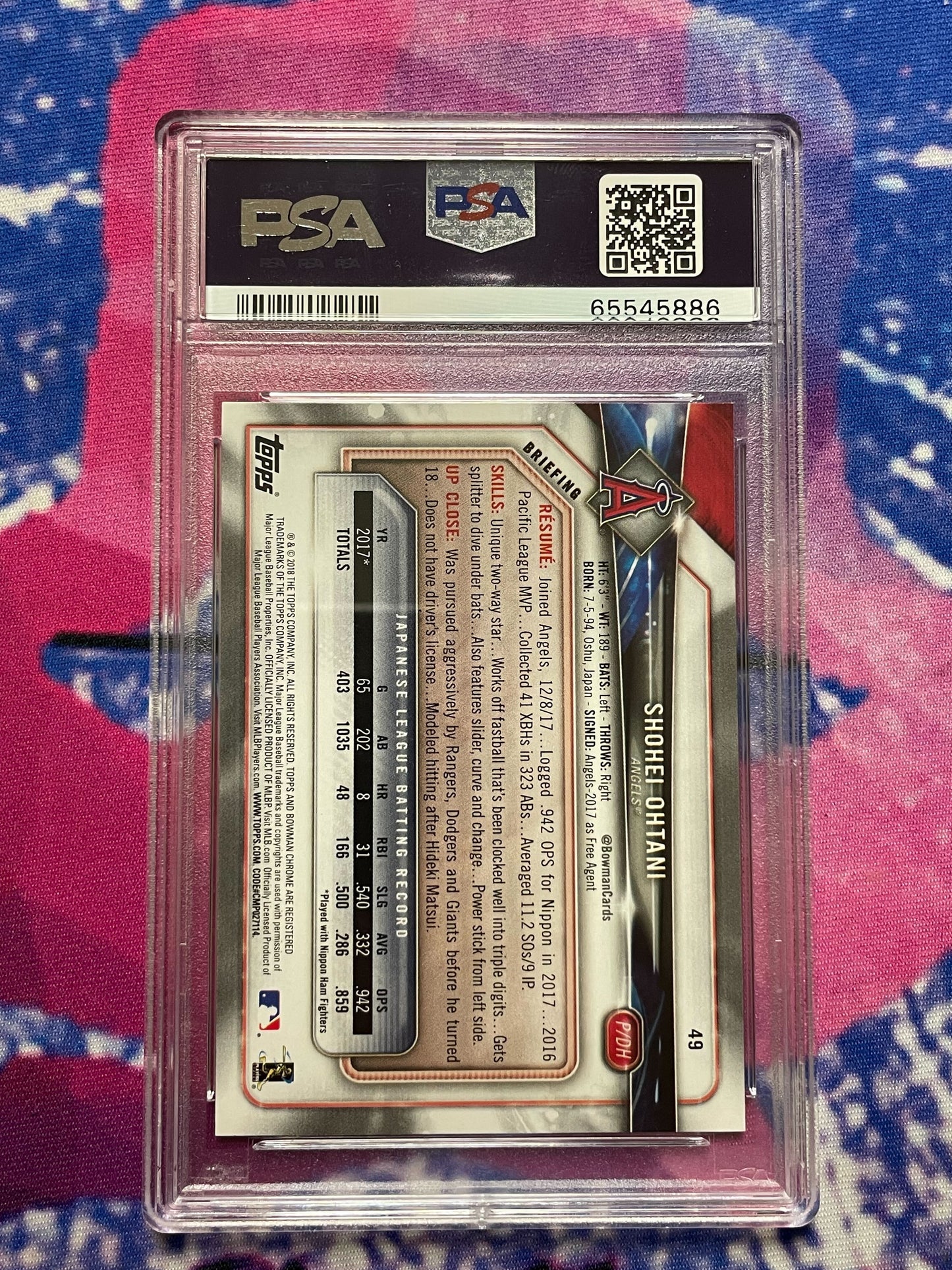 2018 Bowman Shohei Ohtani Rookie Card PSA 9