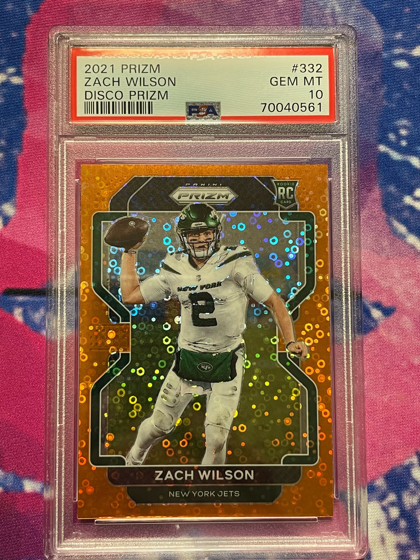 2021 Panini Prizm Zach Wilson Orange Disco Prizm PSA 10