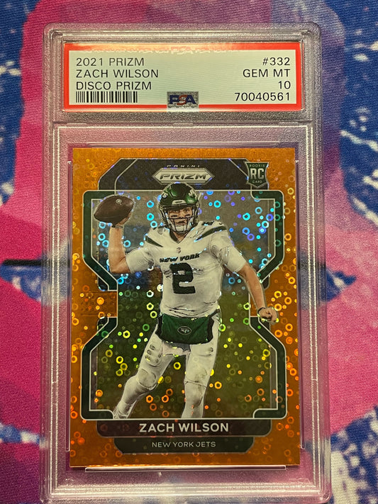 2021 Panini Prizm Zach Wilson Orange Disco Prizm PSA 10