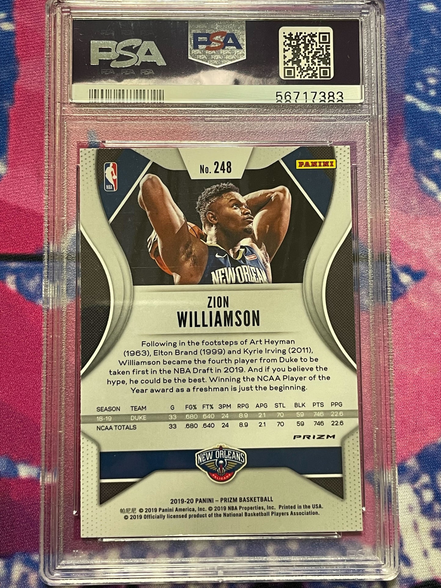 2019 Panini Prizm Zion Williamson Green Prizm Rookie Card PSA 9